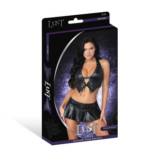 Halter Väst med Kjol & G-string - Svart, L/XL
