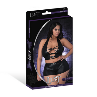 Thalia - Halter Top and Shorts with Rings and Studs - 2X - Black