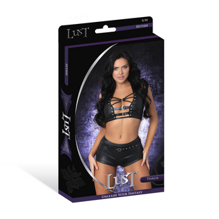 Thalia - Halter Top and Shorts with Rings and Studs - S/M - Black