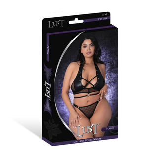 Svart Nät Halter Top & Stringtrosa med Ringar - 2X