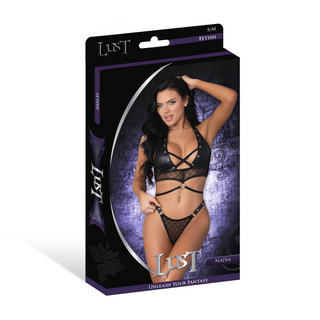 Svart Nät Halter Top & Stringtrosa med Ringar - L/XL