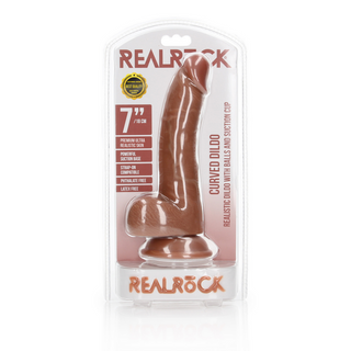 Böjd Realistisk Dildo med Pung, Sugpropp, 18 cm