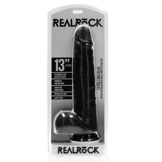 Svart Dildo med Pung, Sugpropp & Realistiska Detaljer, 33 cm