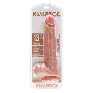 Extra Stor Rak Dildo med Kulor, 33 cm Hudfärg & Sugpropp