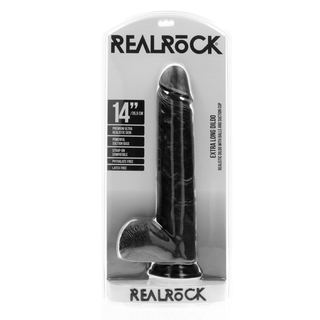 Extra Stor Svart Dildo - Pung & Sugfot - 35,5 cm