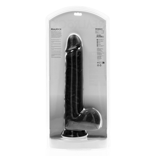Extra Stor Svart Dildo - Pung & Sugfot - 35,5 cm