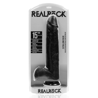 Extra Stor Rak Dildo med Kulor, 38 cm, Svart