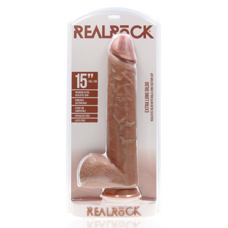 Extra Stor Rak Dildo med Kulor, 38 cm, Sugpropp, Solbrun