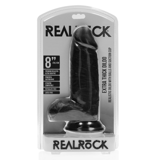 Realistisk Dildo - Extra Tjock, Rak, med Bollar - Svart 20cm