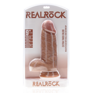 Rak Dildo med Pung, 23 cm Brun, Sugpropp