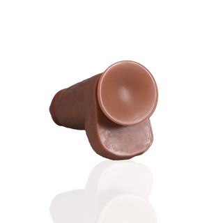 Rak Dildo med Pung, 23 cm Brun, Sugpropp