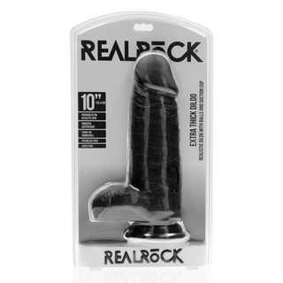 Svart Dildo Extra Tjock, Pung, Sugpropp, 25cm